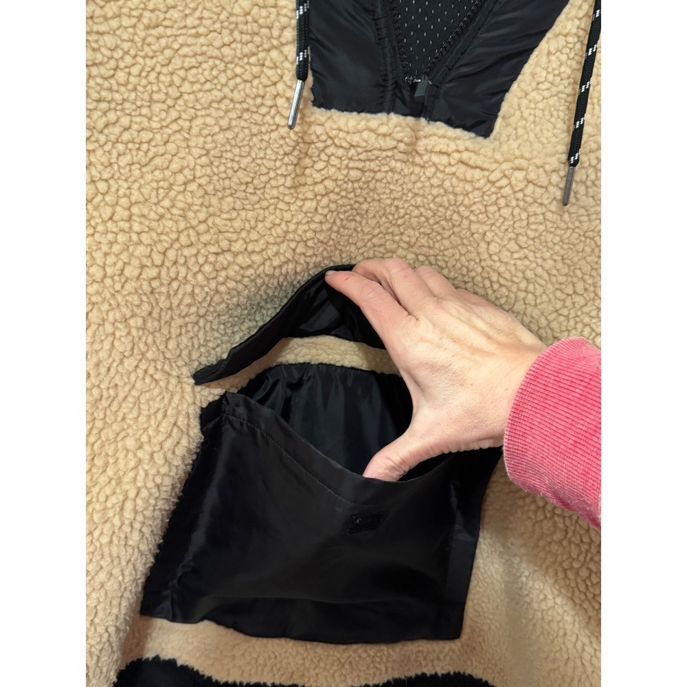 Eddie Bauer Women Sherpa Fleece Hoodie Pullover Tan Black Pocket Size L - Picture 6 of 13